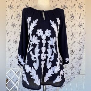 Navy blue embroidered blouse